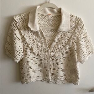 Free People White Crochet Women's Top